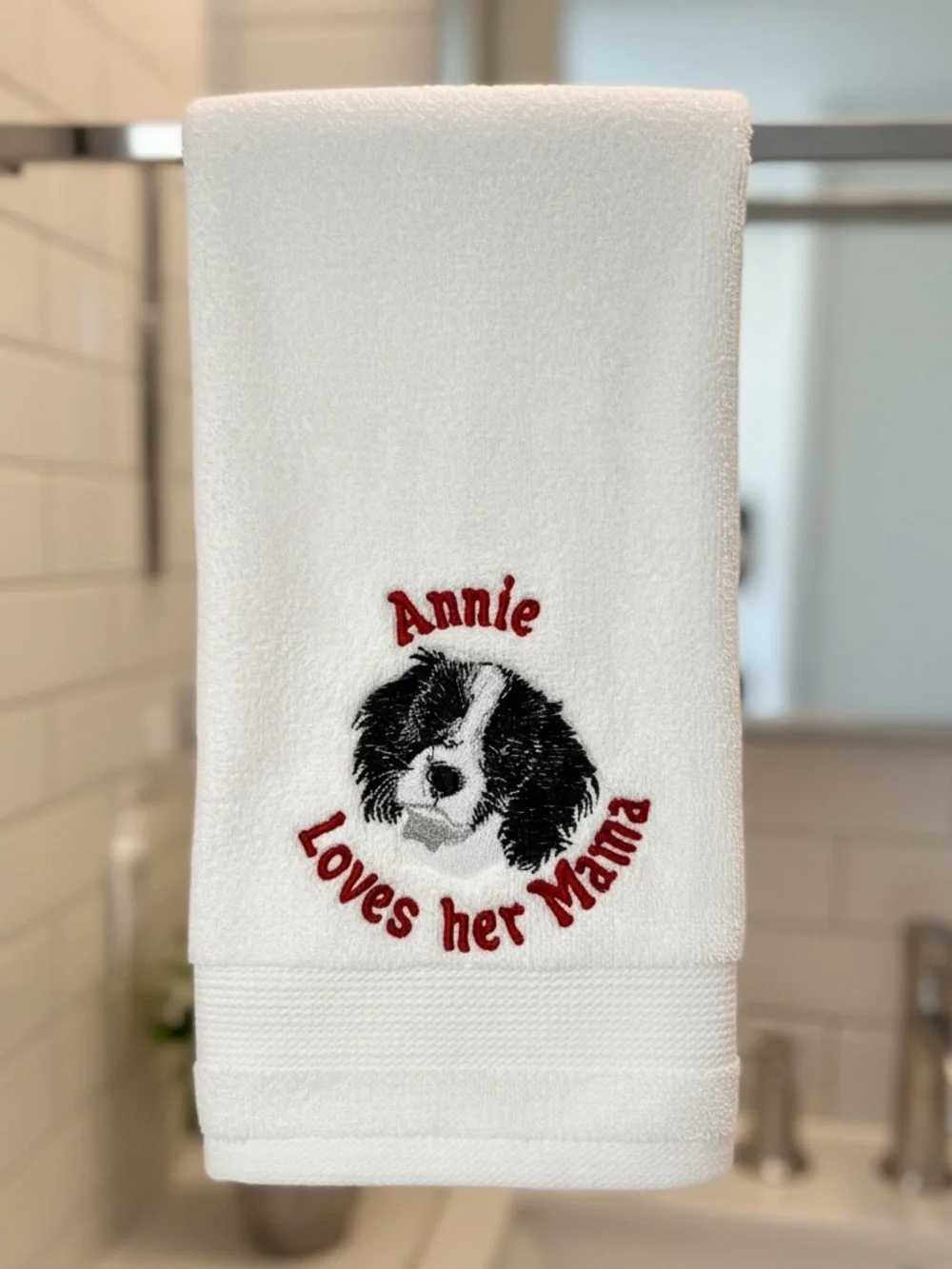 Persosnalized Embroidered Dog Bath Towels with your dog's name. Paws off.